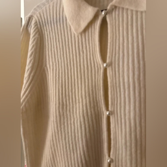 Cream Ribbed Short-Sleeve Button Sweater - Picture 2 of 3